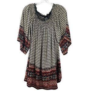 Angie Womens Tunic Top Maximalism Artsy Print Festival Office Wear Casual Size M